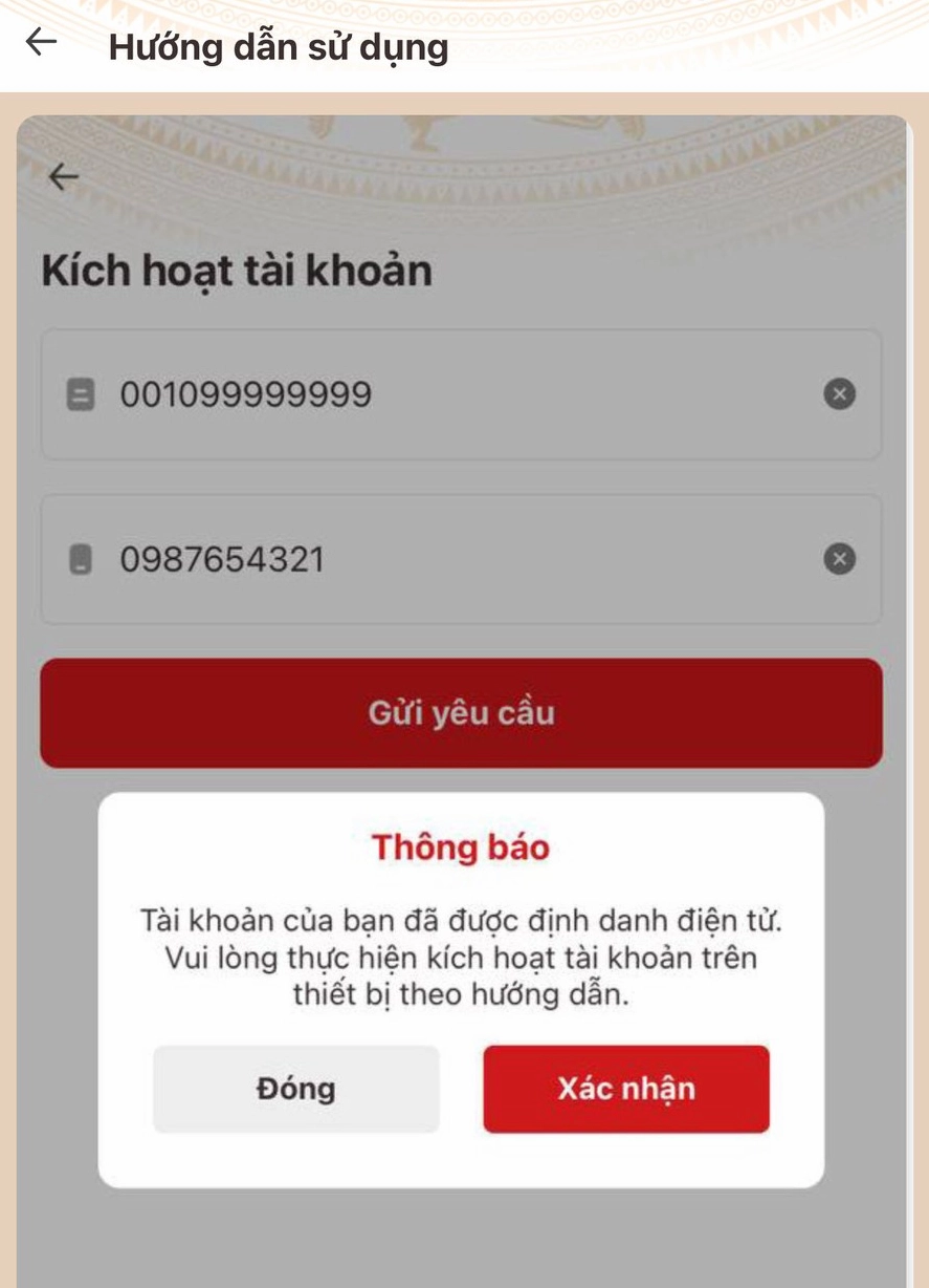 Xác nhận kích hoạt tài khoản định danh điện tử mức 2
