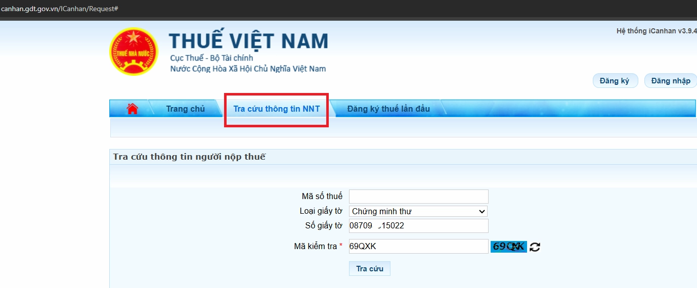 Bước 2: Tại trang chủ Thuế Việt Nam, tiến hành chọn “Tra cứu thông tin NNT