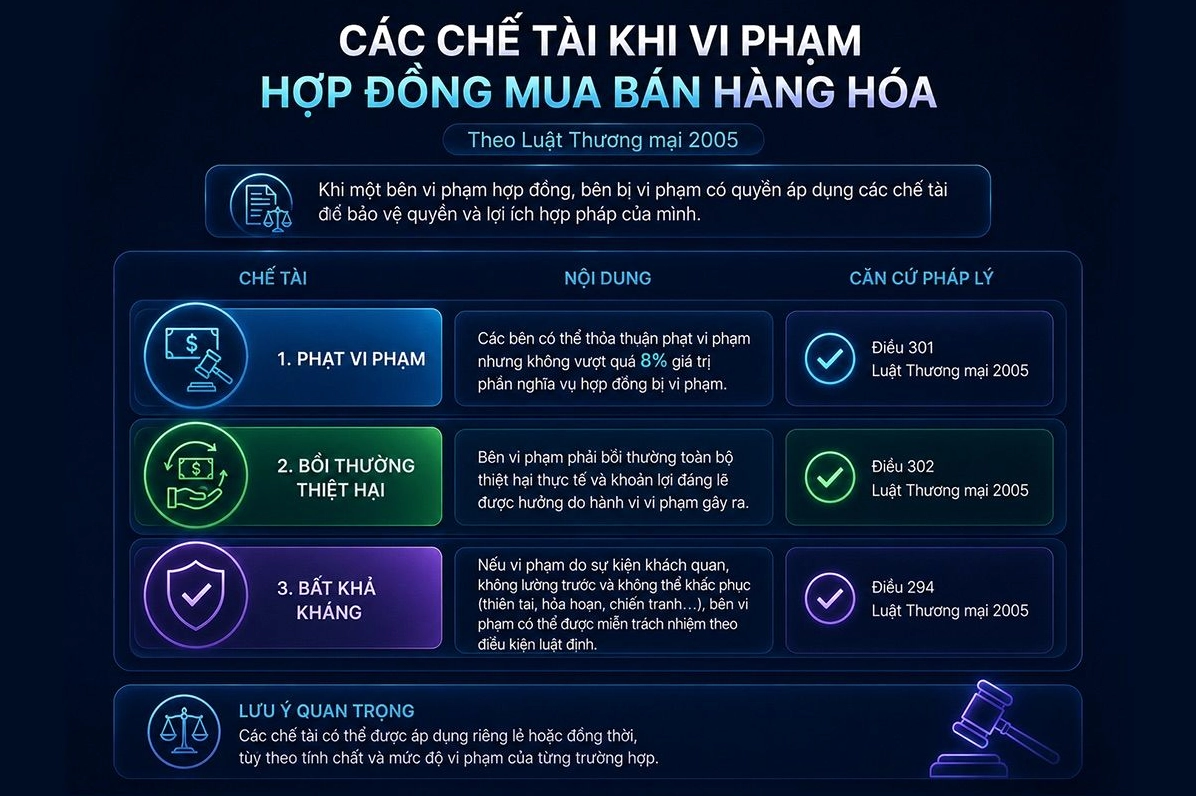 Các chế tài khi vi phạm hợp đồng mua bán hàng hóa theo Luật Thương mại 2005