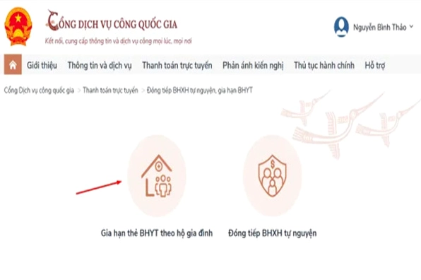 Chọn gia hạn thẻ BHYT theo hộ gia đình