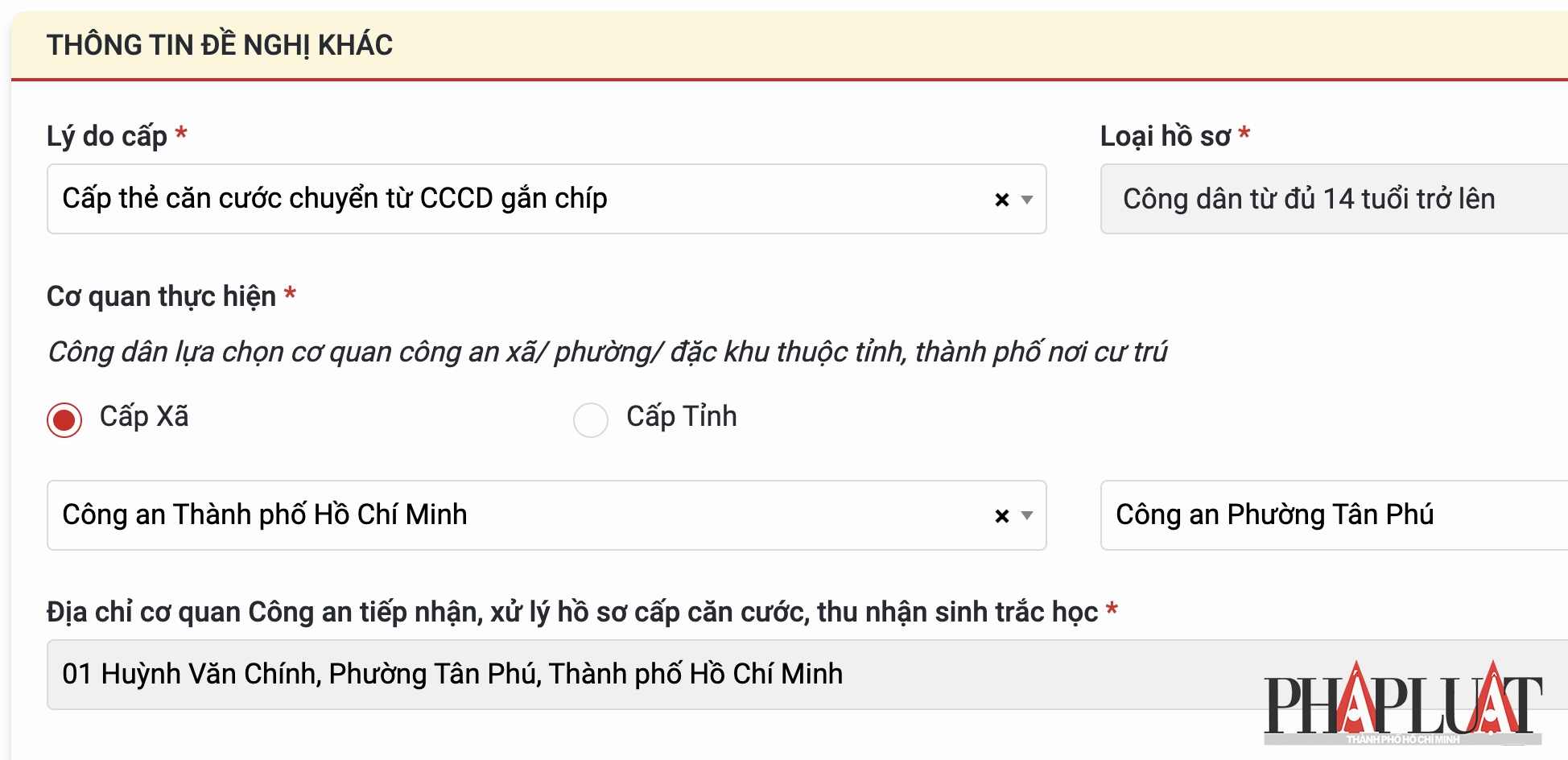 Chọn nơi cấp đổi thẻ CCCD