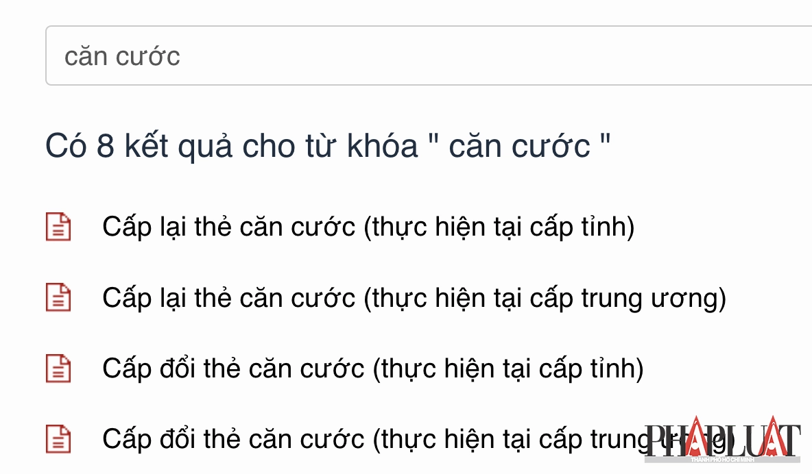 Chọn thủ tục cấp đổi thẻ CCCD