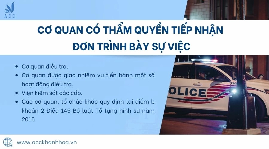 Cơ quan có thẩm quyền tiếp nhận đơn trình bày sự việc
