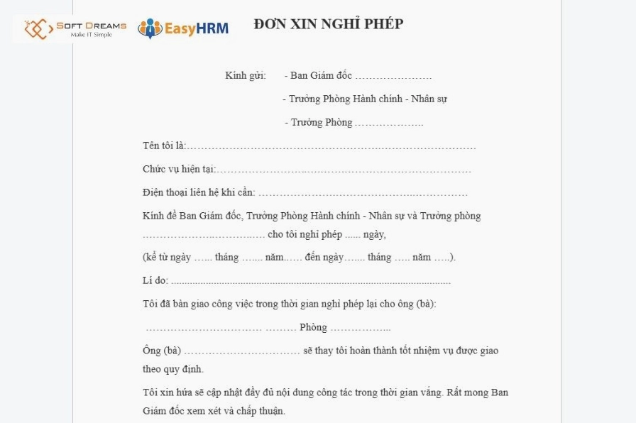 Đơn xin nghỉ phép ngày