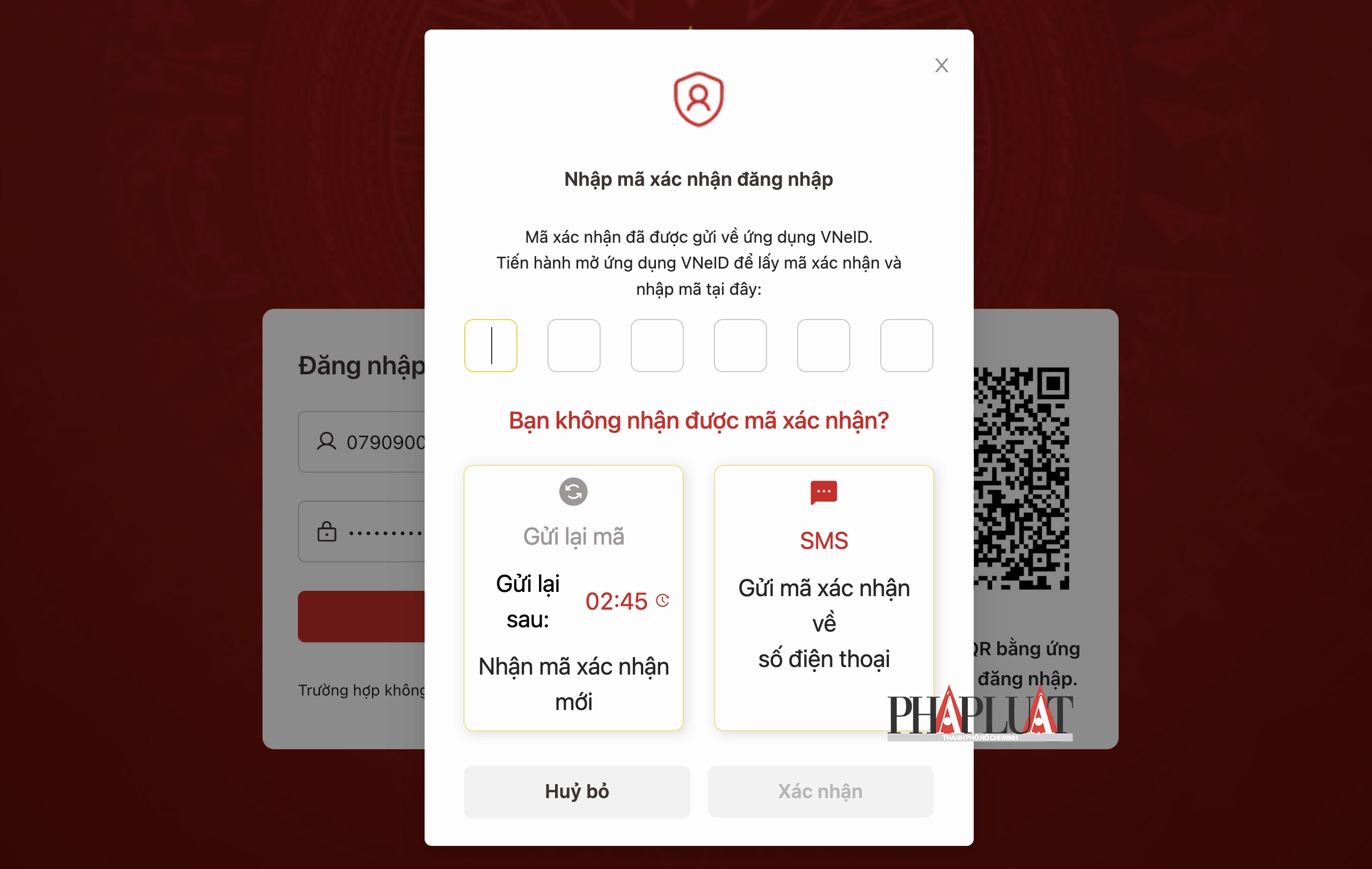 Giao diện đăng nhập Cổng Dịch vụ công Bộ Công an