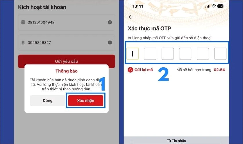 Kích hoạt mã định danh bằng OTP