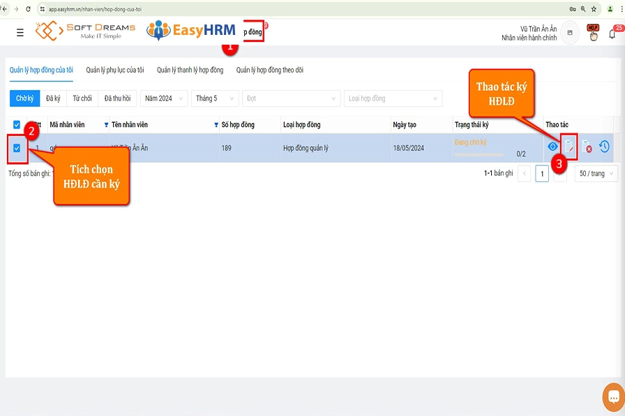 Ký hợp đồng lao động điện tử bằng phần mềm EasyHRM