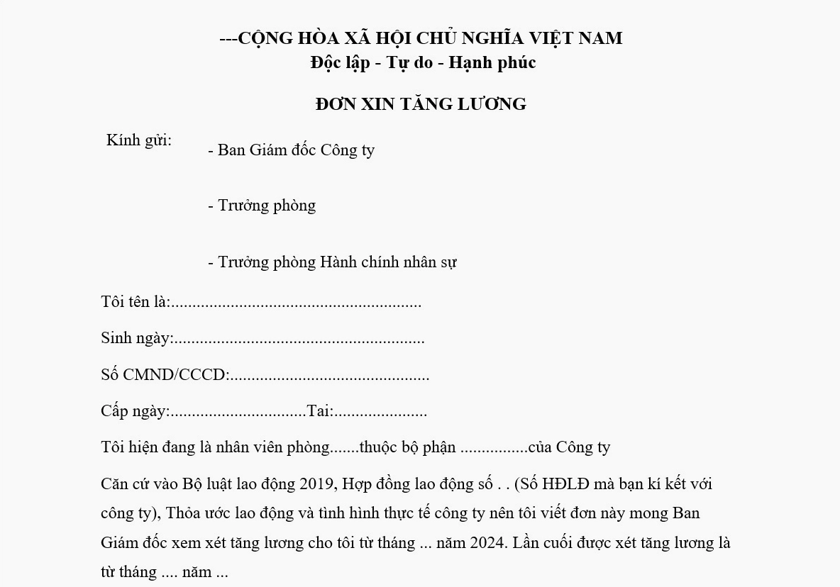 Mẫu đề xuất tăng lương số 01 chuẩn mực