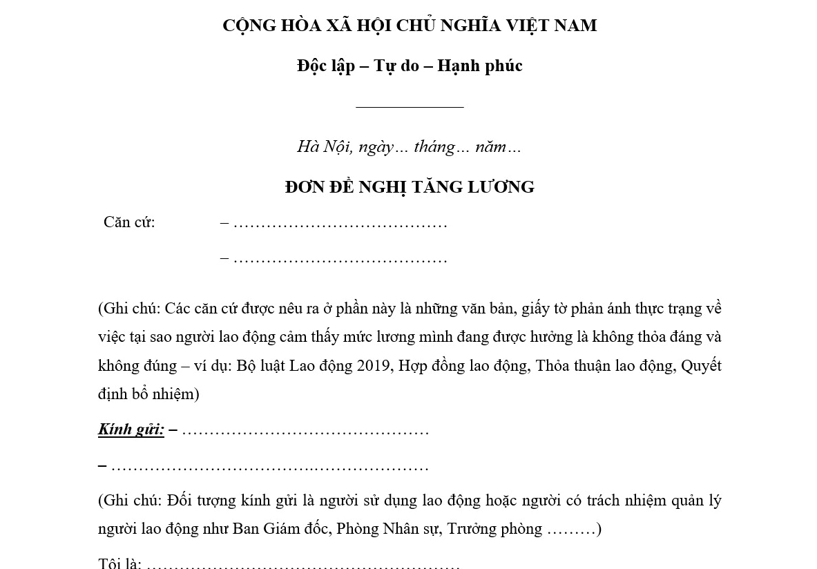 Mẫu đề xuất tăng lương số 02 hướng tới phát triển