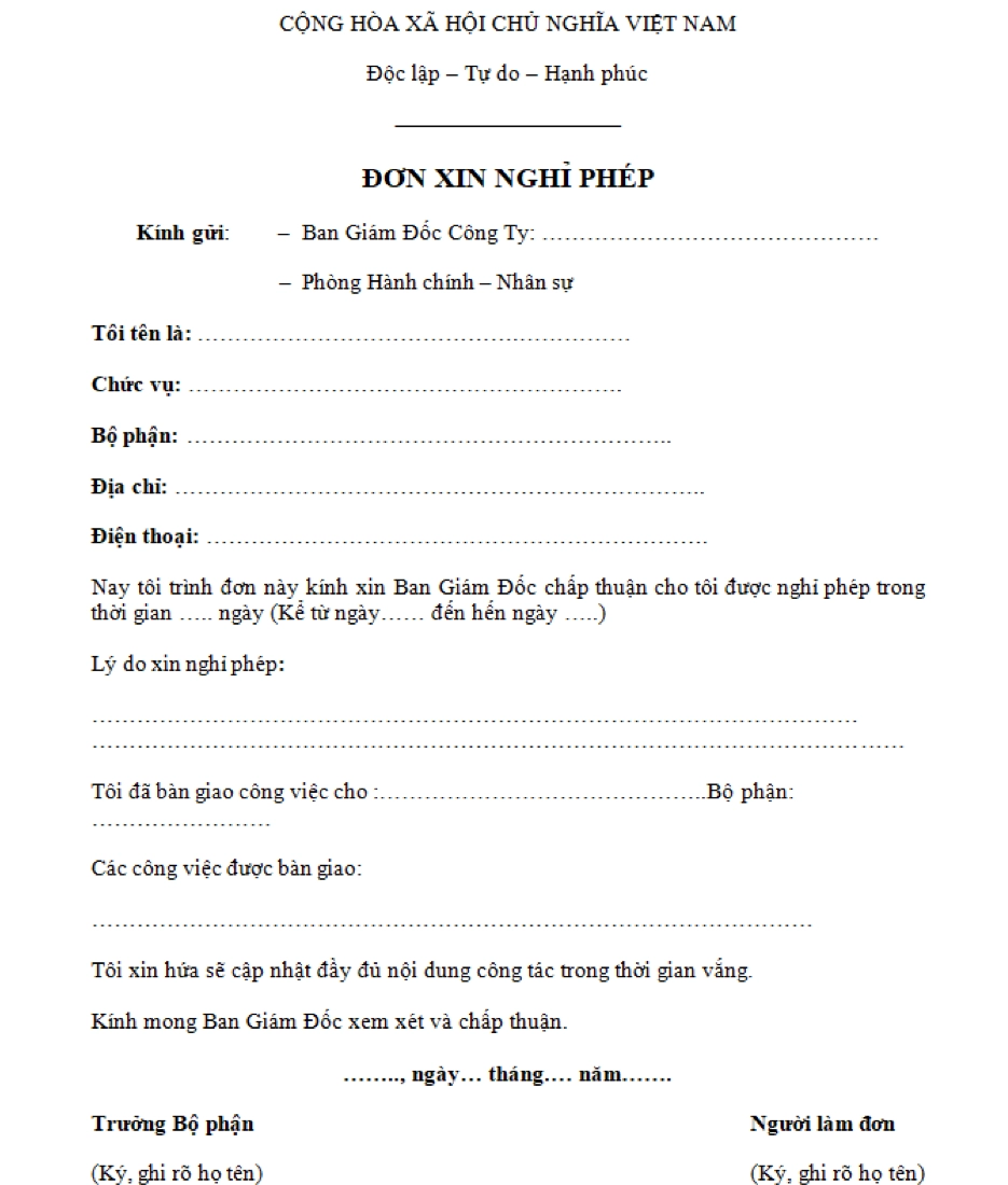 Mẫu đơn xin nghỉ phép được đánh giá cao