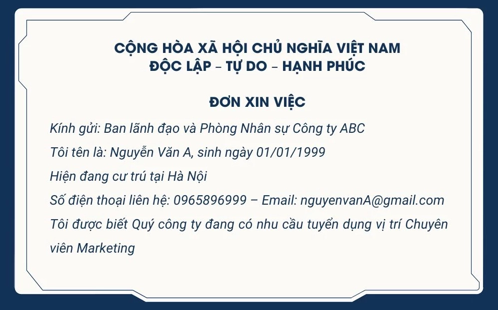 Mẫu đơn xin việc làm chuẩn file Word