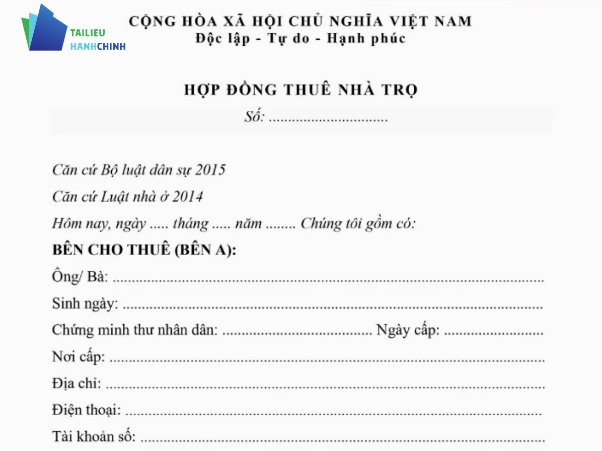 Mẫu hợp đồng cho thuê phòng trọ