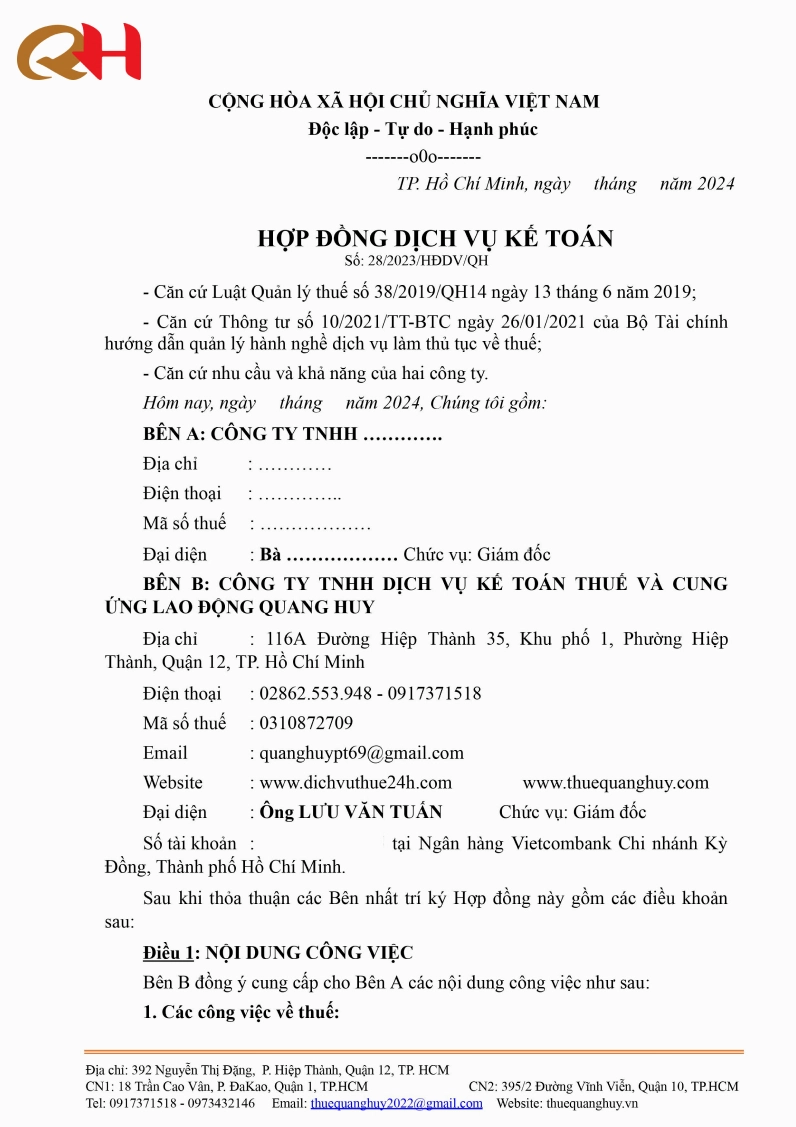Mẫu hợp đồng dịch vụ kế toán chi tiết