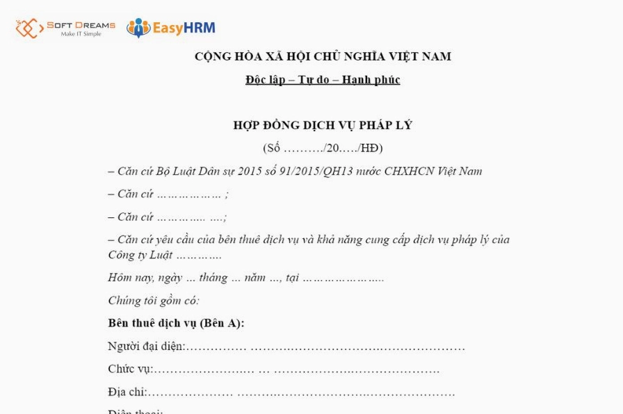 Mẫu hợp đồng dịch vụ pháp lý