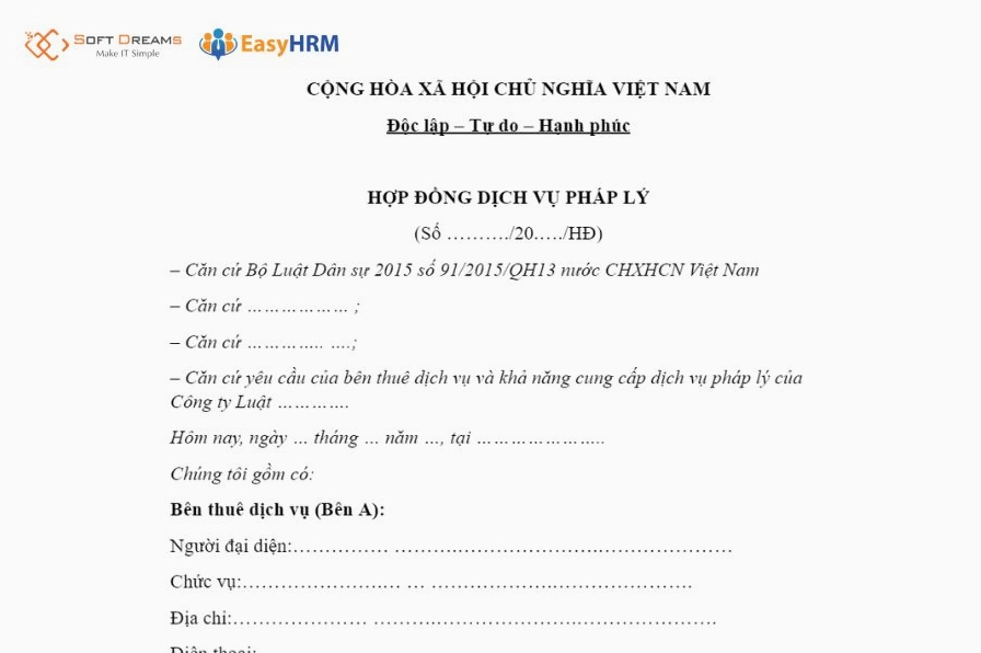 Mẫu hợp đồng dịch vụ pháp lý