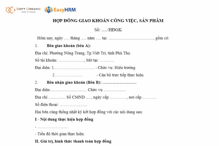 Mẫu hợp đồng giao khoán theo sản phẩm