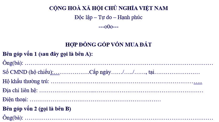 Mẫu hợp đồng góp vốn mua đất