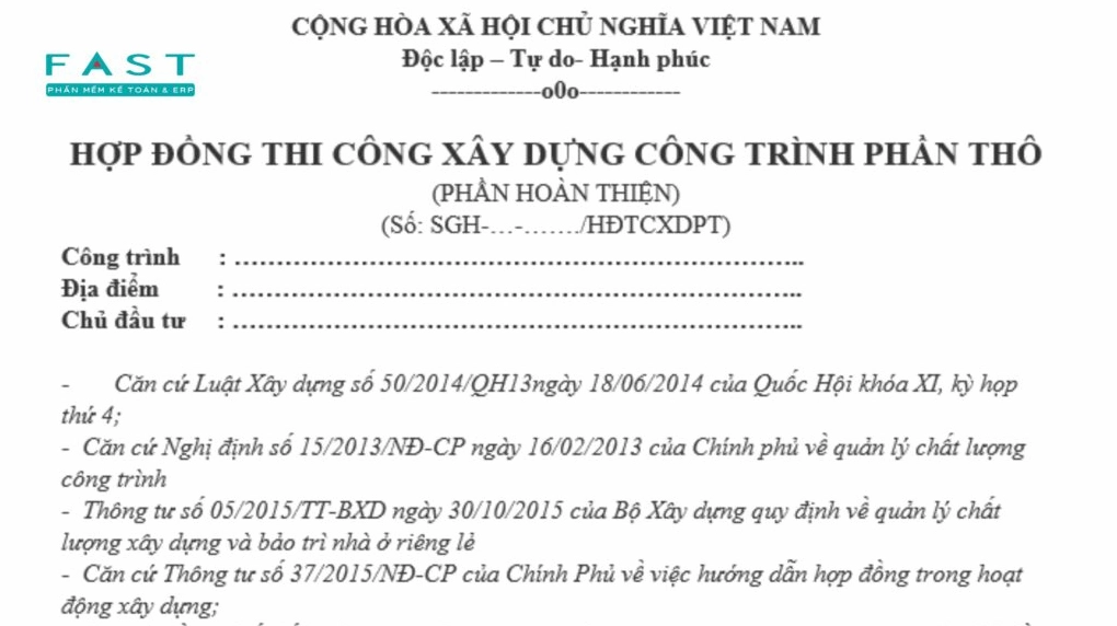 Mẫu hợp đồng thi công phần thô