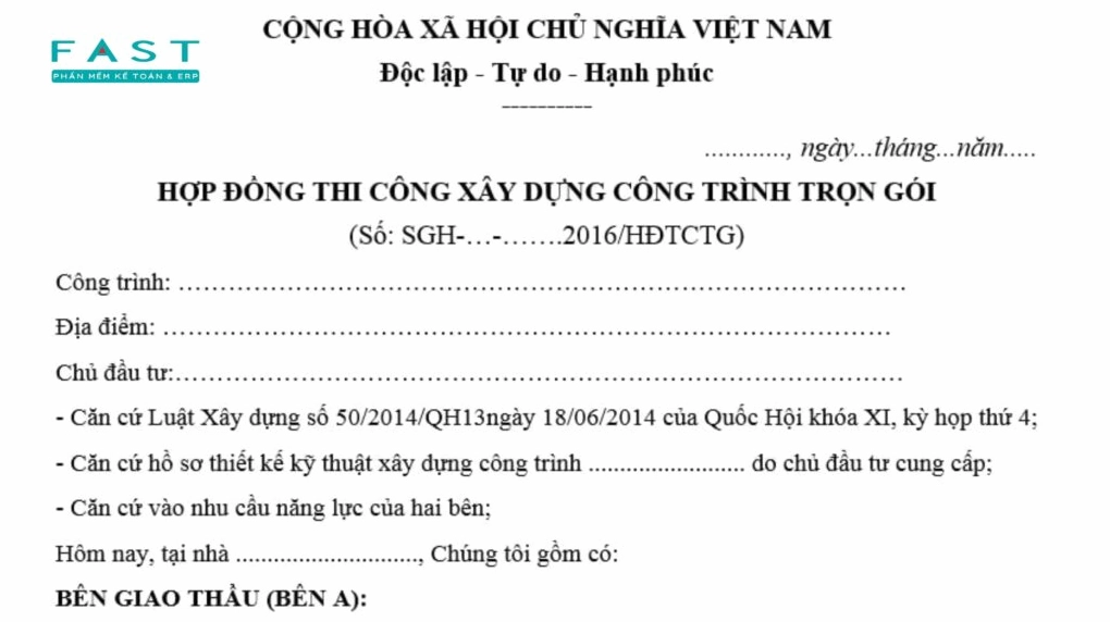 Mẫu hợp đồng thi công trọn gói