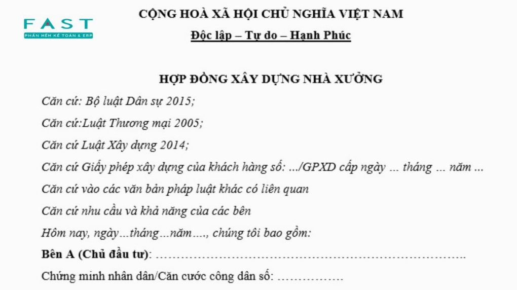 Mẫu hợp đồng thi công xây dựng nhà xưởng
