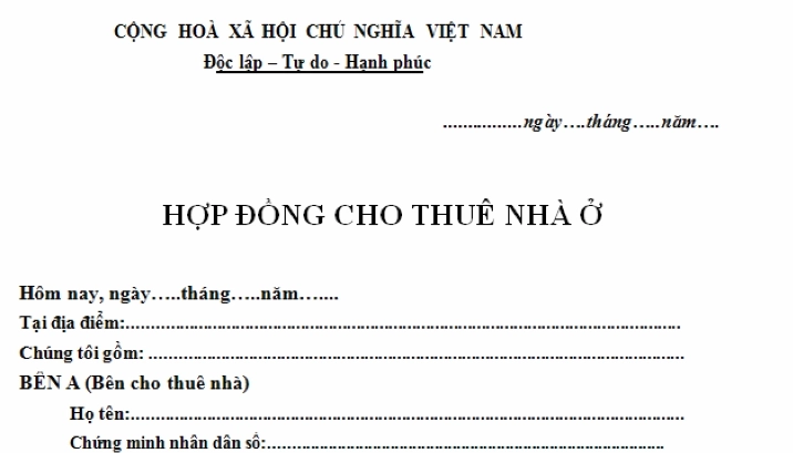 Mẫu hợp đồng thuê nhà ở cơ bản
