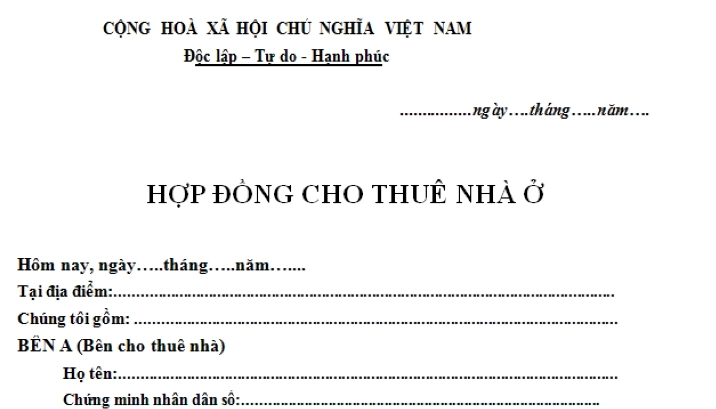Mẫu hợp đồng thuê nhà ở