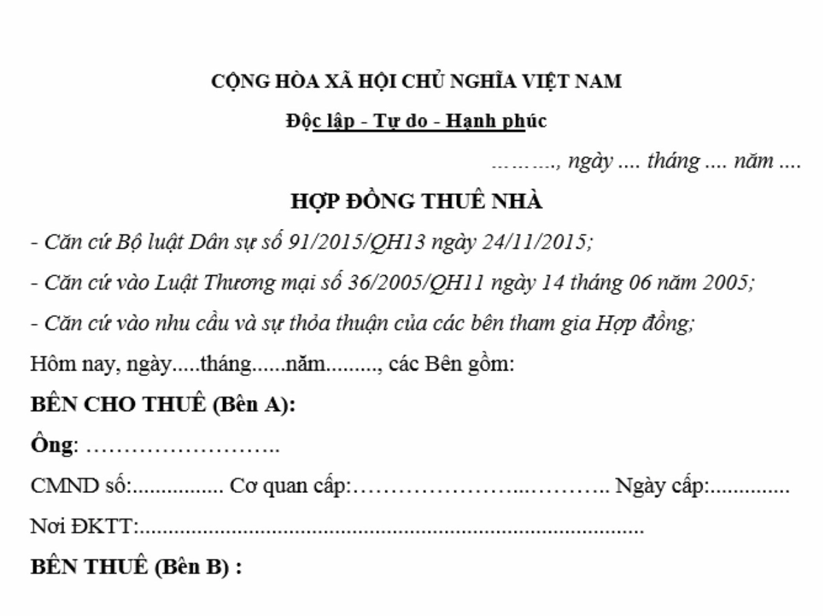 Mẫu hợp đồng thuê phòng trọ theo quy định mới nhất 2026