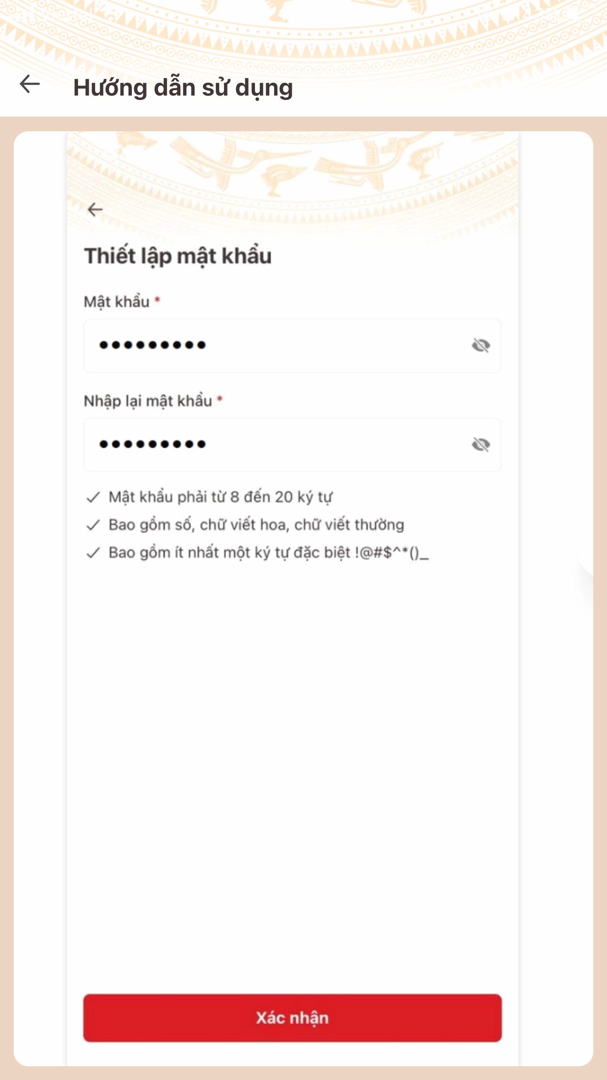 Thiết lập mật khẩu cho tài khoản định danh điện tử mức 2