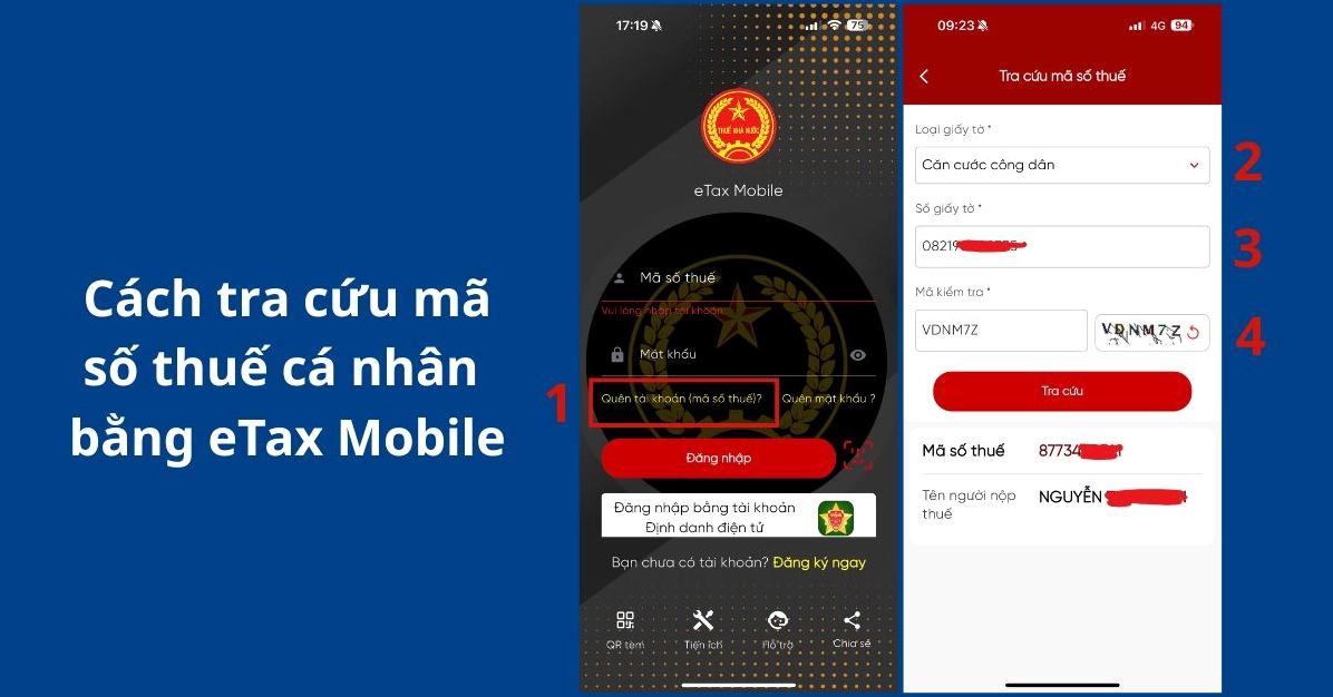 Tra cứu mã số thuế bằng CMND/ CCCD trên ứng dụng eTax Mobile