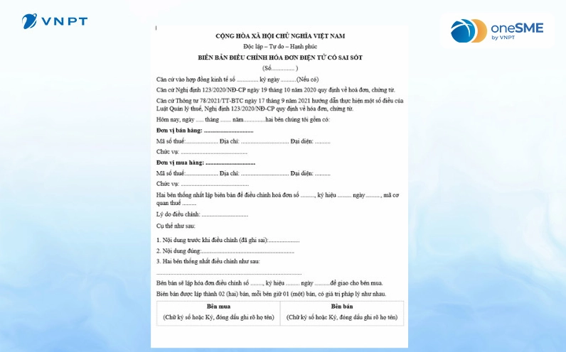 Xác nhận biên bản điều chỉnh hóa đơn