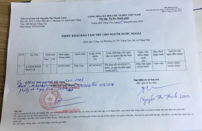 Xác nhận tạm trú cho người nước ngoài
