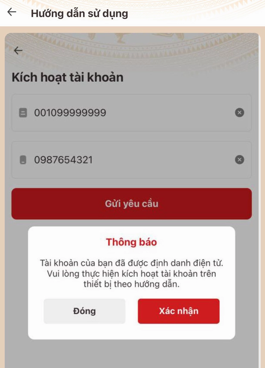 Xác nhận thông tin khi đăng ký tài khoản định danh điện tử mức 2